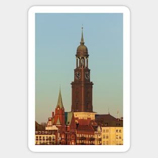 Michel, Michaeliskirche, evening light, Hamburg, Germany, evening, church, autumn Sticker